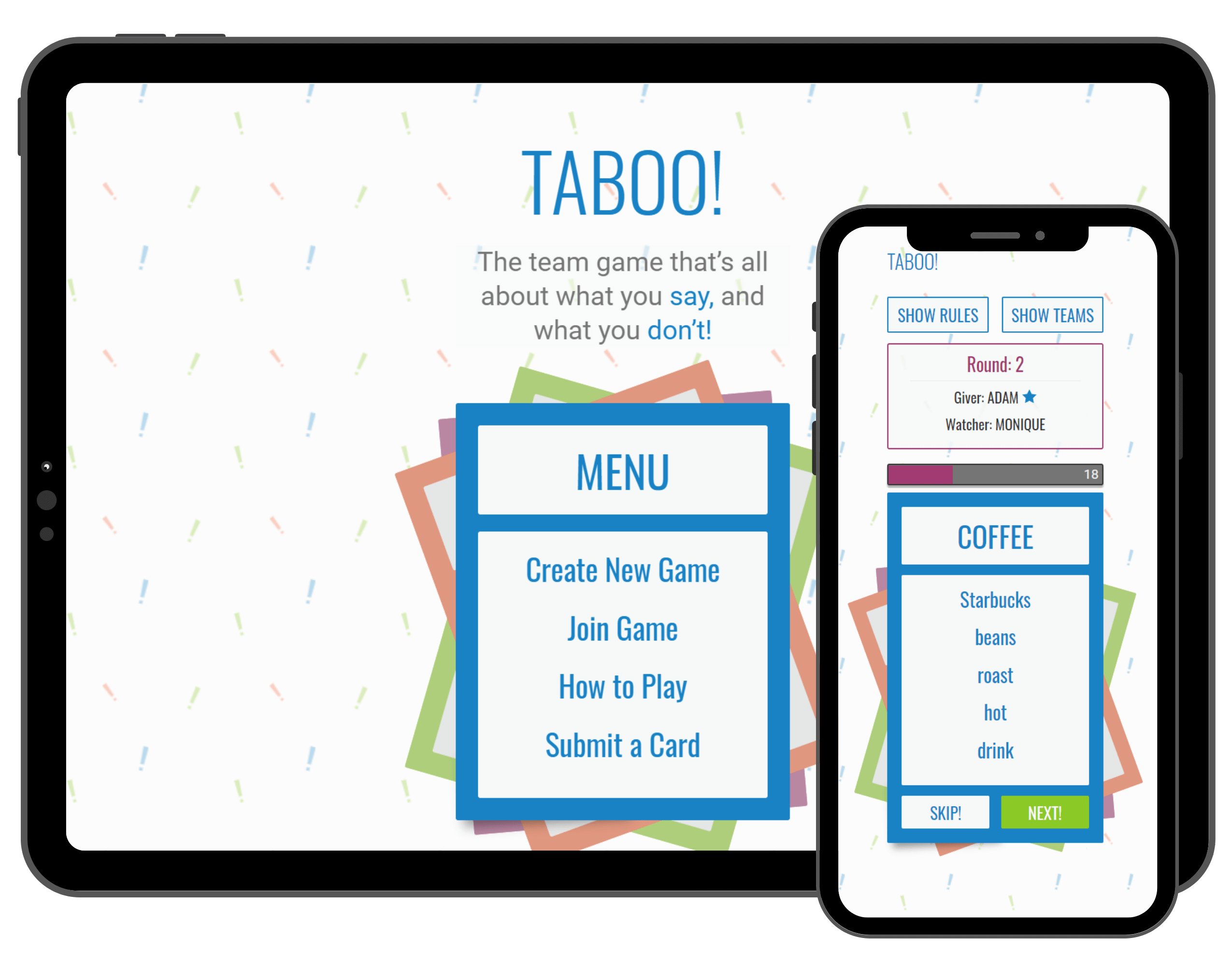 Taboo application displayed in ipad and iphone